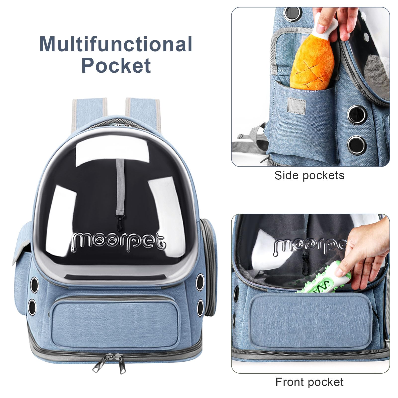 Cat Backpack Carrier, Breathable Cat Bubble Backpack Large Space Cat Carrier Backpack for Kitty Small Dog, Foldable Airline Approved Cat Backpack, Transparent Pet Travel Backpack Up to 20 lbs (Blue)