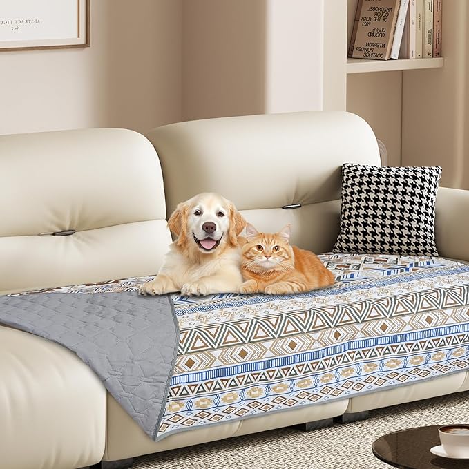 YOSEPATI Waterproof Dog Blanket, Bohemian Dog Bed Cover Pet Blanket, Reversible Sofa Couch Cover for Dogs Washable, Protect Furniture Bed Couch Sofa for Puppy Cat (Beige Medallion