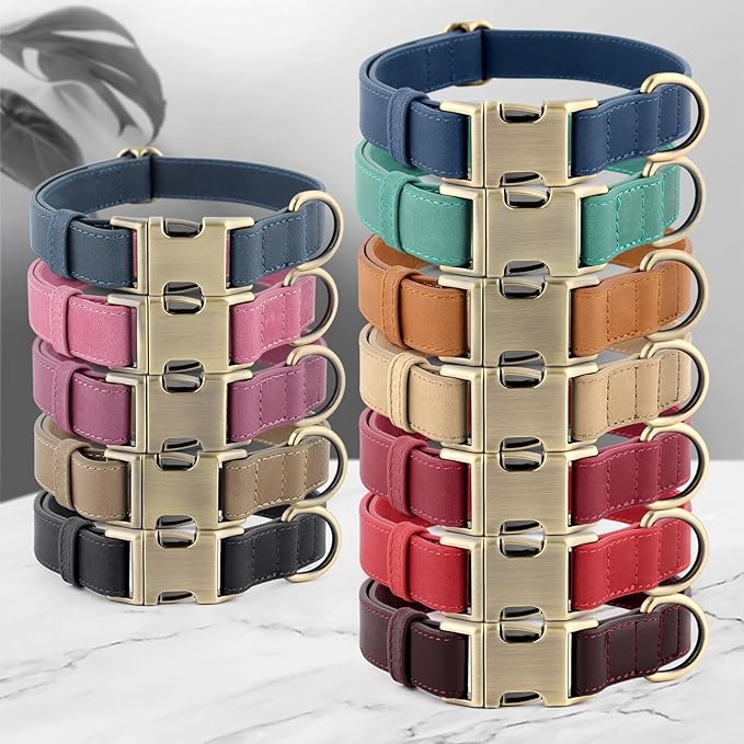 Plutus Pet Genuine Leather Dog Collar – Adjustable Pet Collar with Quick Release Metal Buckle, Soft Real Leather for Small Medium Large Dogs, Heavy Duty & Skin-Friendly (Copper Brown, XS)