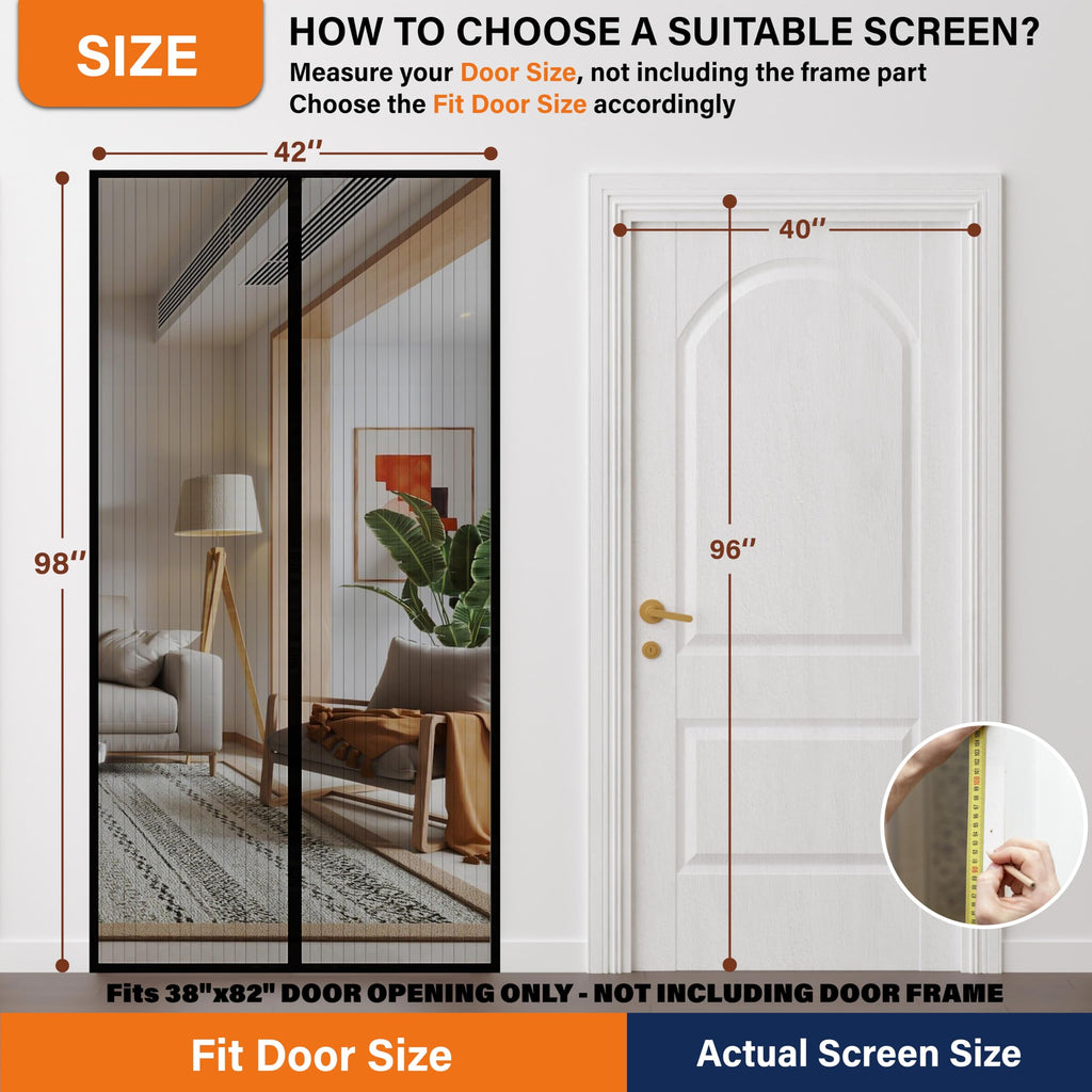 Magnetic Screen Door, Door Screen Magnetic Closure-Keeps Bugs Out Let Breeze in, Heavy Duty Mesh - Pet and Kid Friendly, Works with Front Doors, Sliding Doors Fit Door Size 40 x 96 Inch