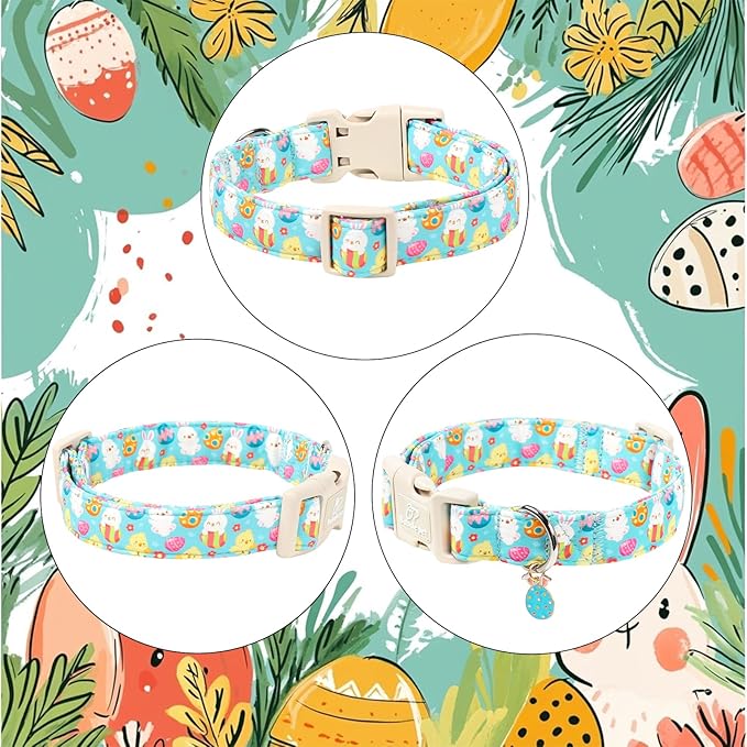 Easter Dog Collar for Giant Large Dogs - Cute Easter Egg Hunt Dog Collars for Boy Girl Dogs, Playful Bunny & Chick Print, Lightweight Adjustable Spring Holiday Dog Collar XL