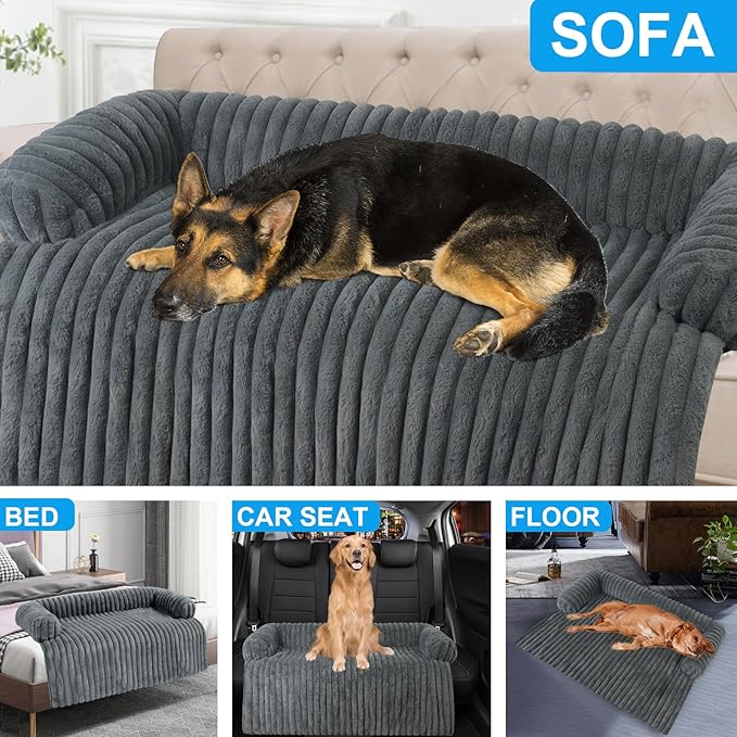 Wn's Day Luxurious Dog Couch Bed, Washable Calming Dog Couch Cover, Removable Couch Protector for Dogs, Waterproof Sofa Bed, Pet Bed Mats for Couch, Pet Couch Covers for Sofa(Grey, XXL)