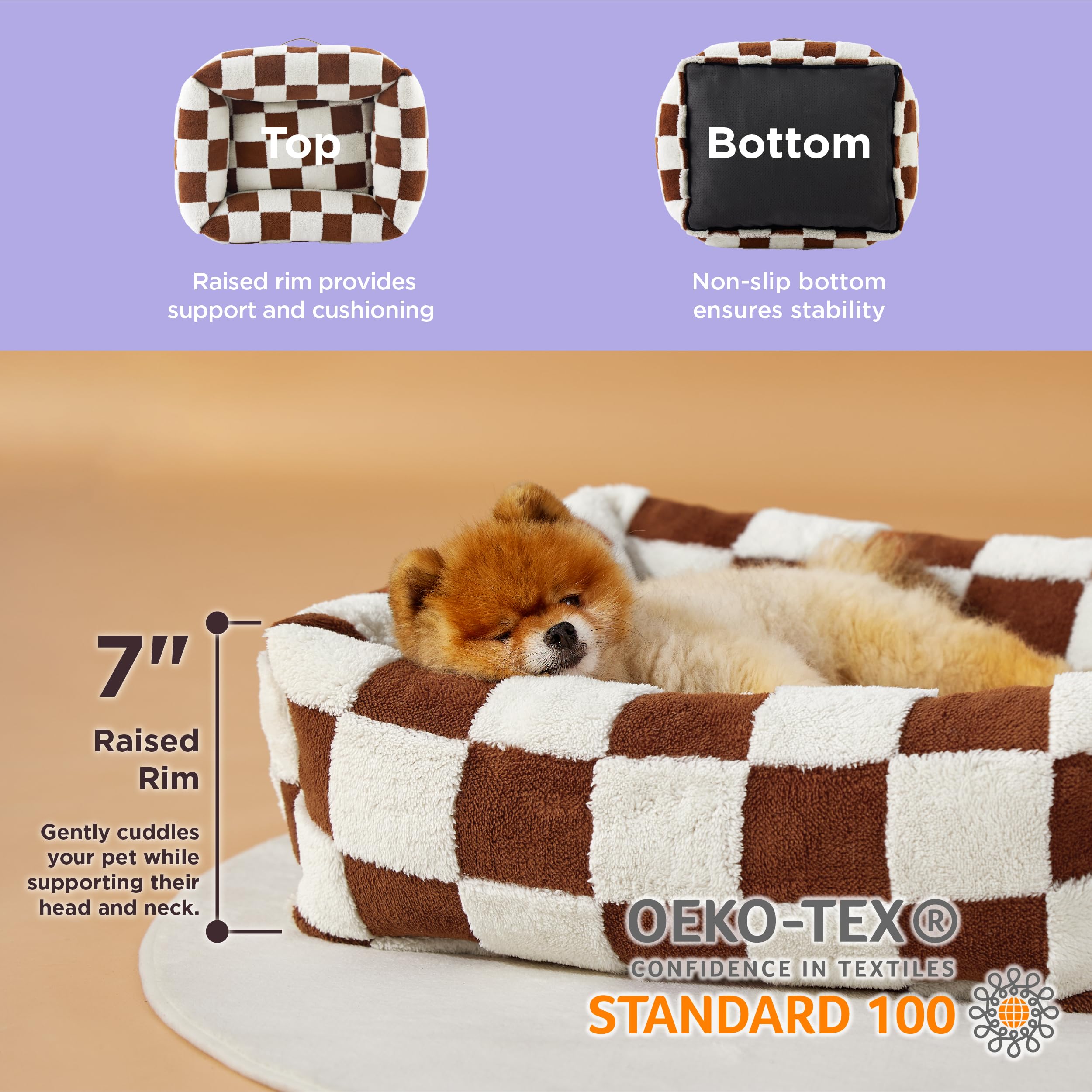 LE SURE Cute Dog Bed for Small Dogs Jacquard Washable Puppy Beds,25x21x7in