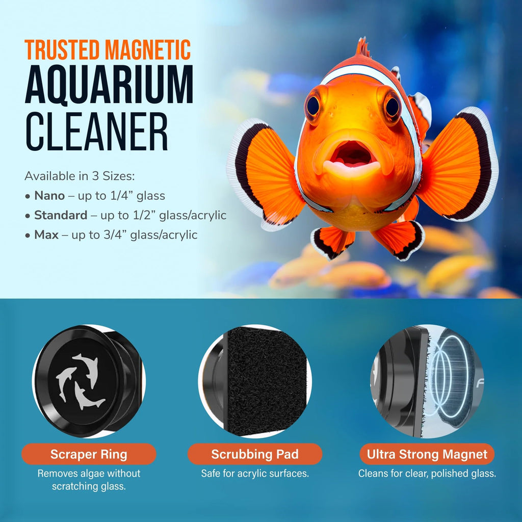 FL!PPER Pico Aquarium Glass Cleaner - Magnetic Fish Tank Cleaner, Scrubber & Scraper, Algae Remover, Aquarium Cleaning Tools
