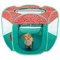 Furhaven Portable Dog Playpen Cat Tent, Pet Playground,Kennel Foldable Indoor Outdoor Zippered Puppy Crate - Green & Pink, Medium