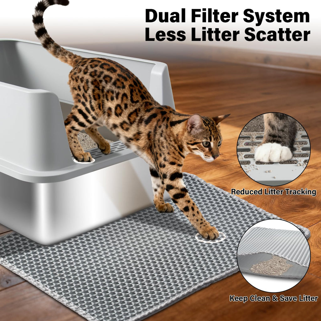 FUTAM Stainless Steel Litter Box, XL Metal Litter Box with Lid