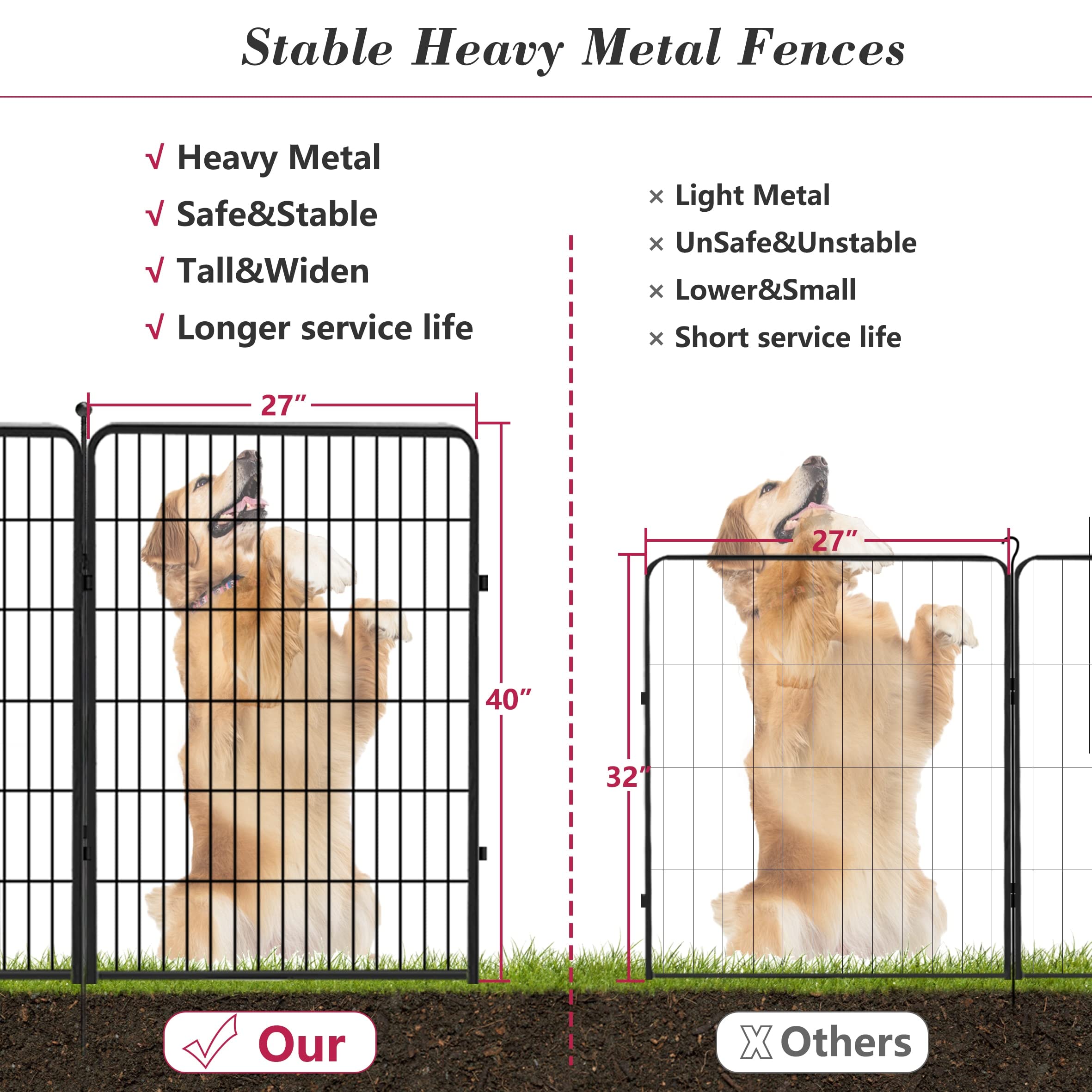 Jhsomdr Dog Playpen 40 inch 30 Panels Indoor Outdoor Dog Pen for Large/Medium/Small Dogs Heavy Duty Metal Dog Fence Outdoor for Yard, Puppy Playpen with Door Portable Pet Fence for RV Camping Yard