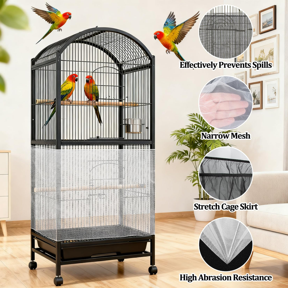RAINFLOW 2 Pack Bird Cage Seed Catcher - Adjustable Bird Cage Skirt