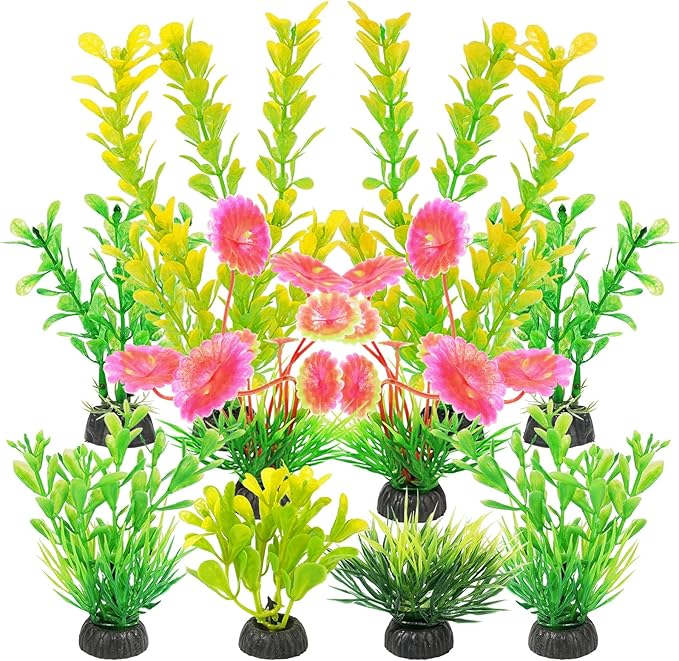 AQUANEAT Artificial Fish Tank Plants, Plastic Aquarium Decorations, 10pcs