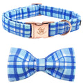 Elegant little tail Dog Collar with Bow - Blue Plaid Boy Dog Collar Cute Bowtie Pet Collar Adjustable Dog Collar for X-Small Puppy and Cat