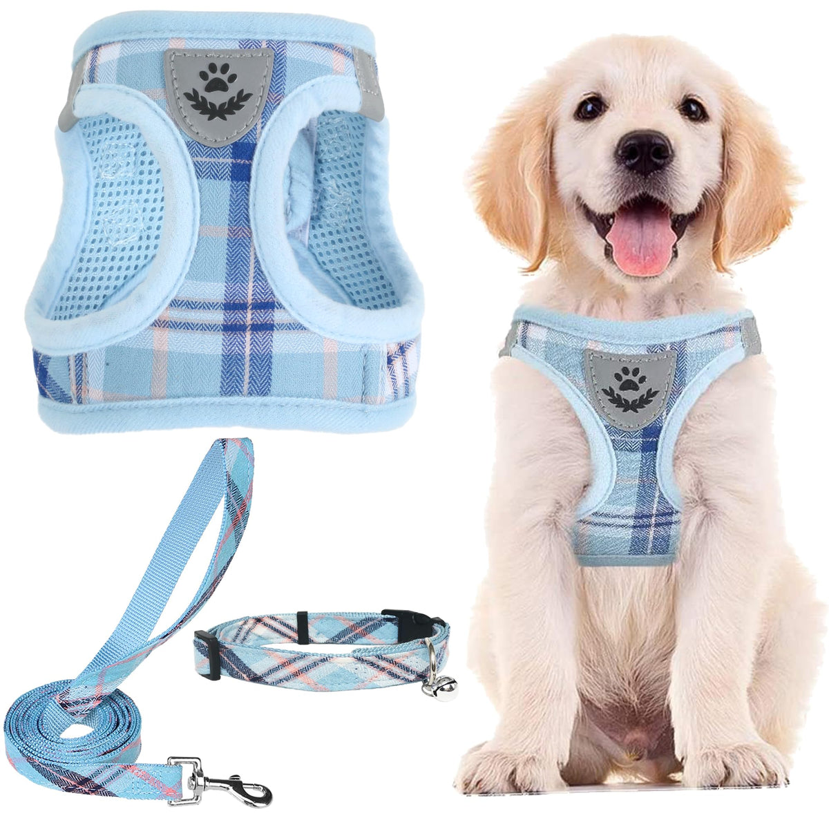 PUPTECK Christmas Dog Harness, Collar and Leash Set No Pull for Small Sized