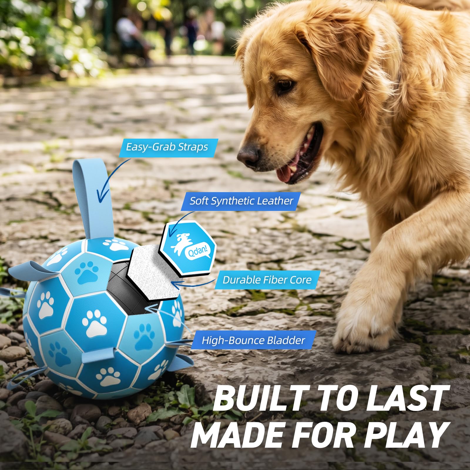 QDAN Dog Soccer Balls Toys: Premium Dog Soccer Ball with Straps, Outdoor Dog Toys, Pet Training Soccer for Medium Large (7 Inch)