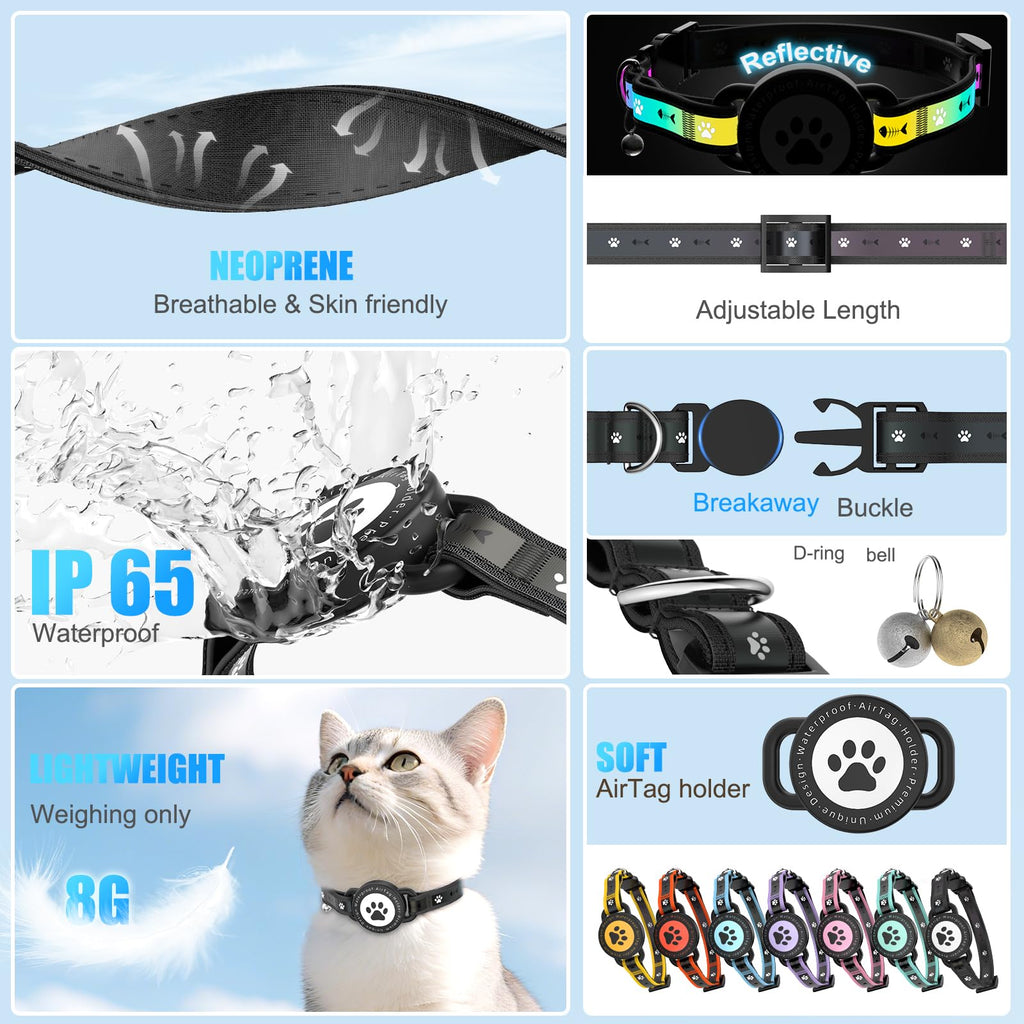 Airtag Cat Collar Breakaway, Reflective Cat Collar with AirTag Holder