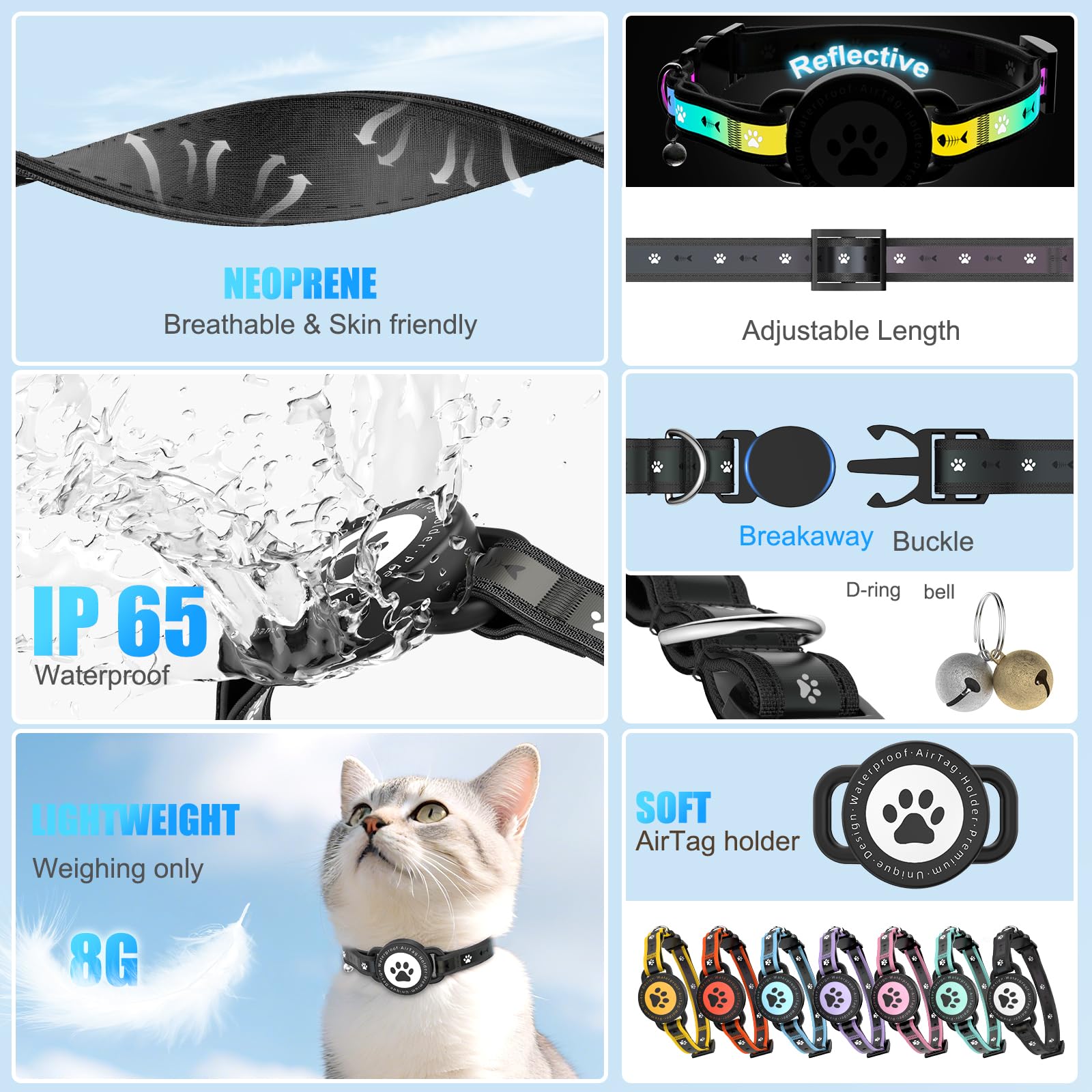 Airtag Cat Collar Breakaway, Reflective Cat Collar with AirTag Holder