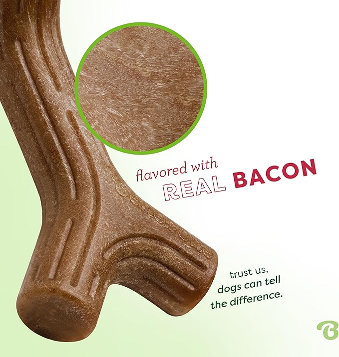 Benebone Bacon Stick Durable Dog Chew Toy for Aggressive Chewers, Real Bacon, Made in USA, Giant