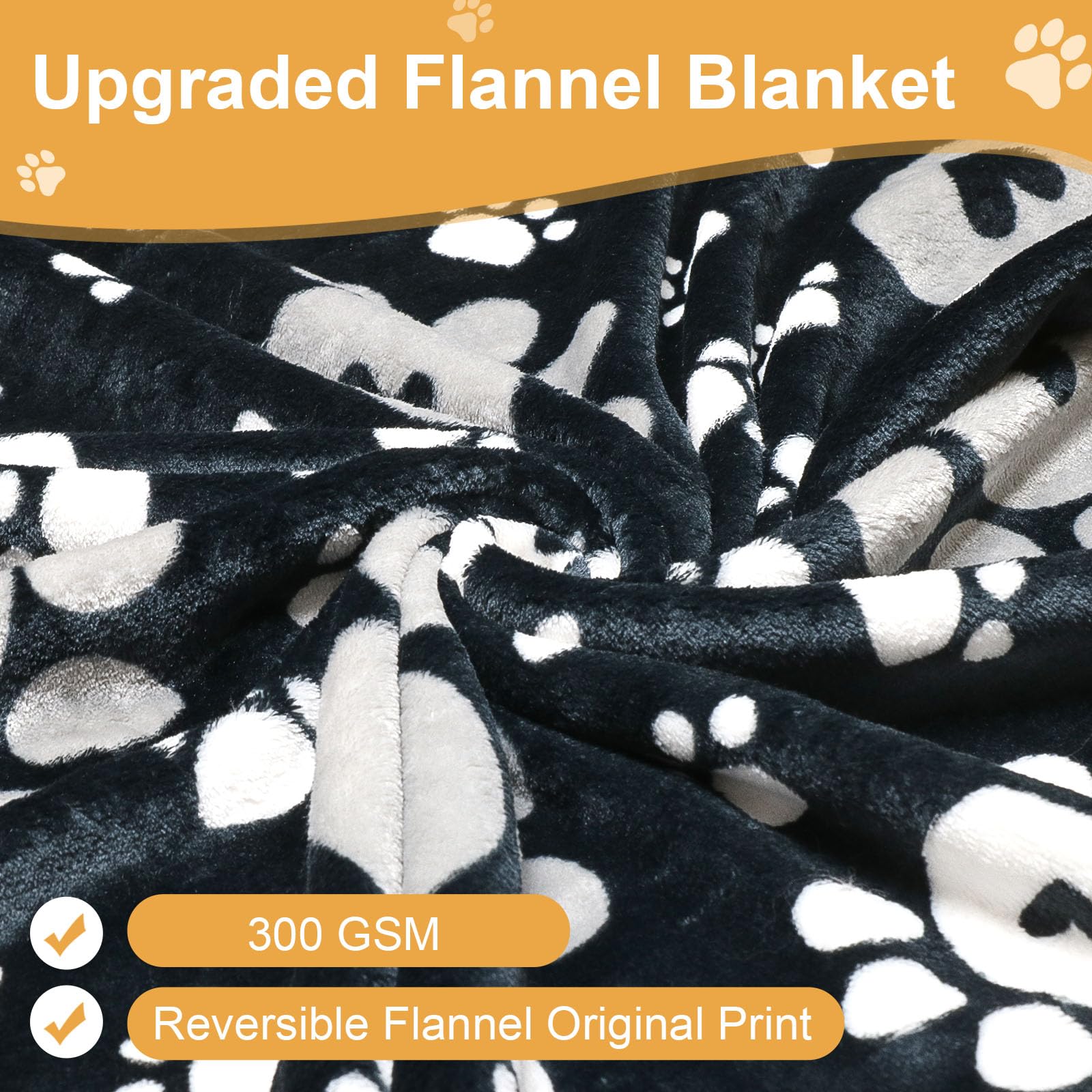 Gowyeg Dog Blanket for Small Medium Dogs 41"x31", Soft Reversible Cute Paw