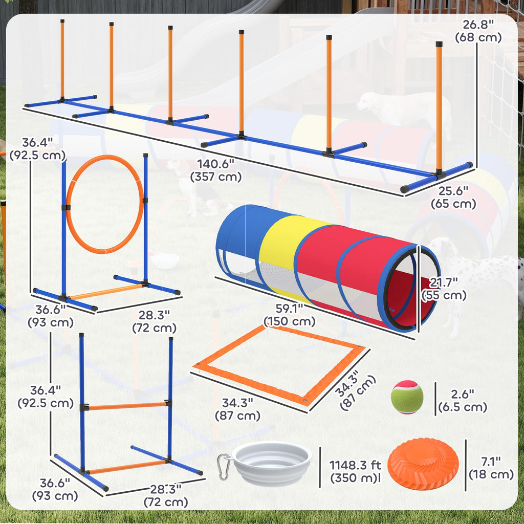 PawHut Dog Agility Training Equipment 12-Piece Adjustable Hurdle & Ring