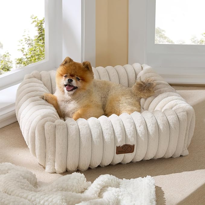 Bedsure ComfyFleece™ Cute Dog Bed for Small Medium Dogs Washable,25in Cream