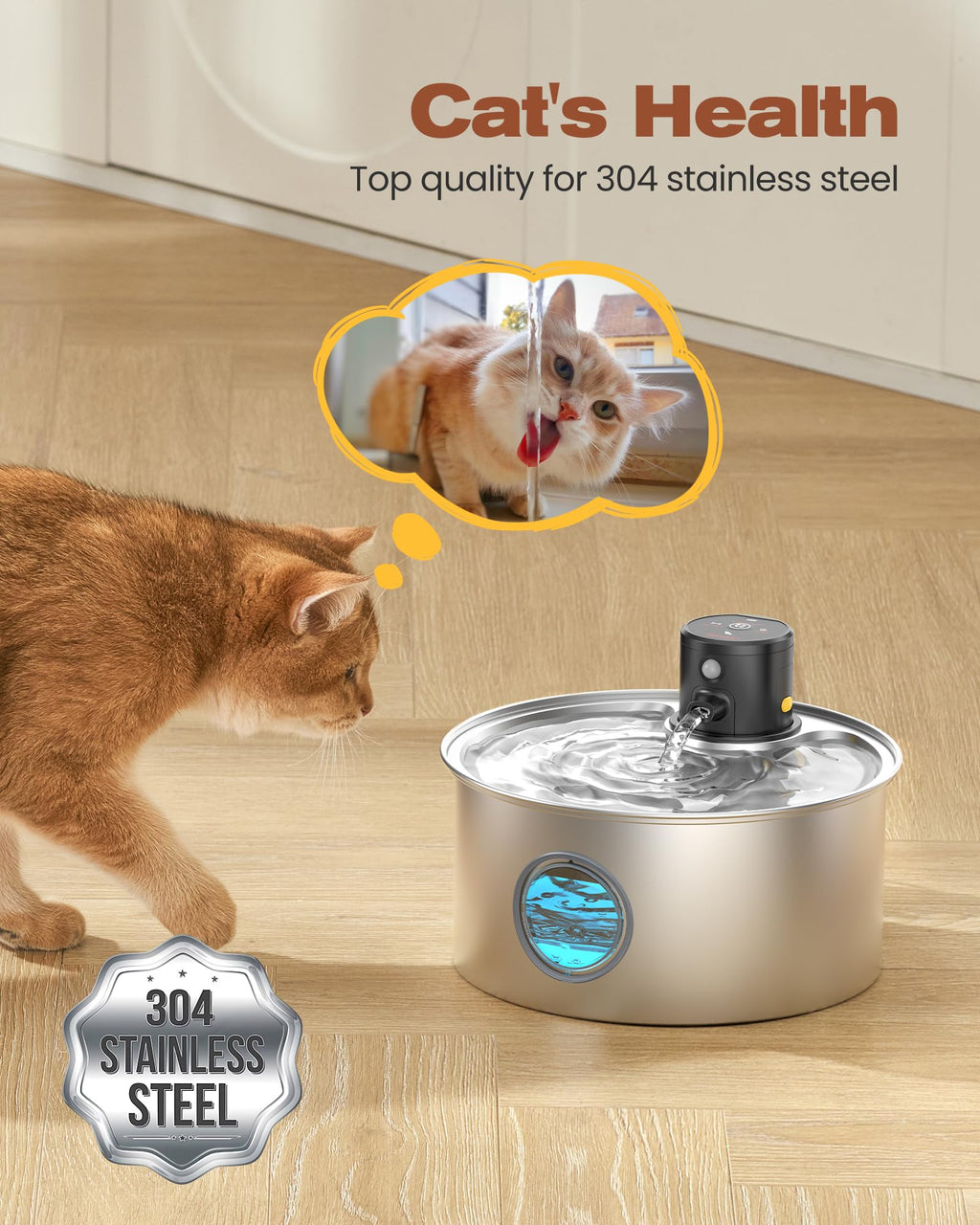 Cat Water Fountain Battery Powered: Cordless Cat Fountain Wireless - Rechargeable Pet Water Fountain Stainless Steel - 108oz/3.2L Automatic Kitty Water Fountain with Motion Sensor - 9 Filters
