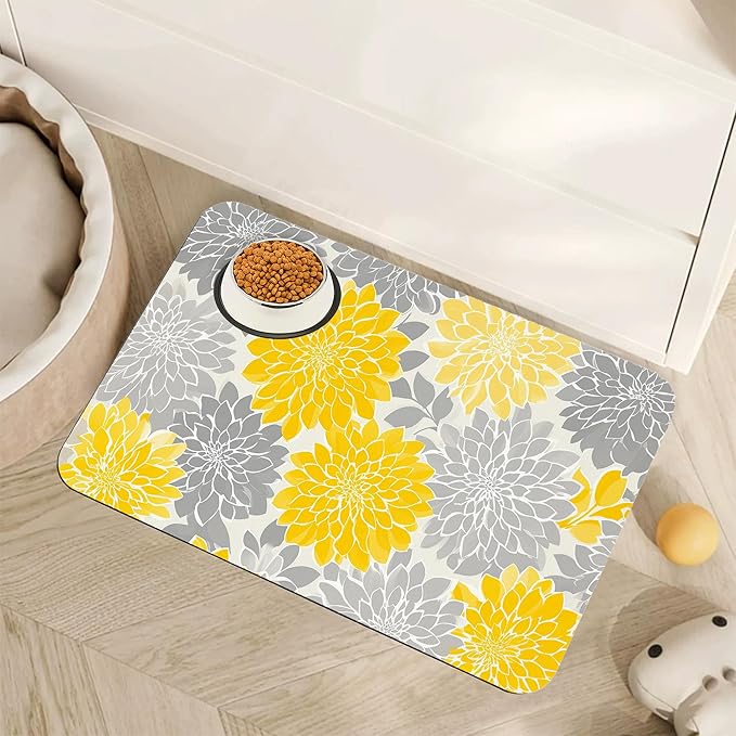 Cat Gradient Paw Print Dog Food Mat for Floors,Absorbent Pet Food and Water Bowl Mats,Non-Slip Pet Feeding Mat,Pet Supplies 12" x 20"
