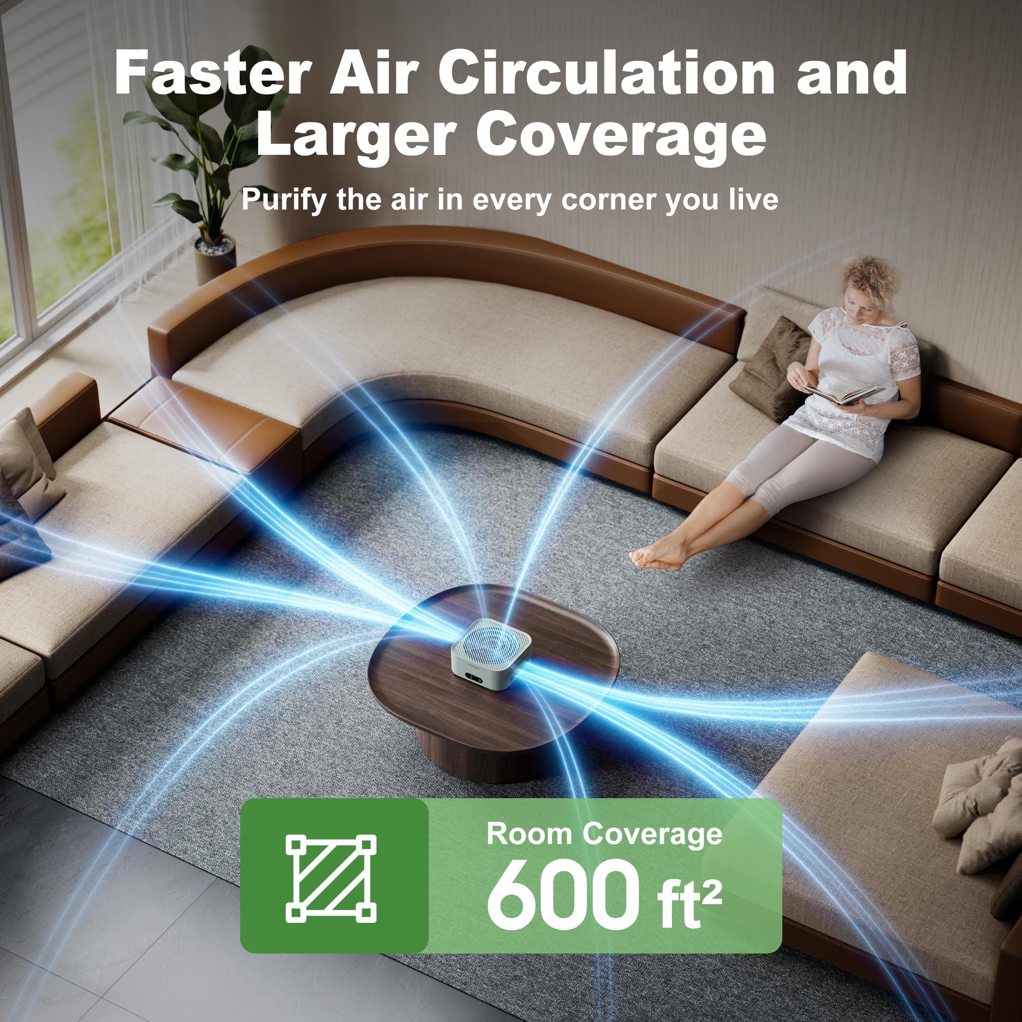 TDBYWAE Air Purifier for Bedroom, H13 True HEPA Filter, Ultra-Quiet