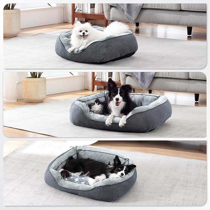 SIWA MARY Dog Beds for Small Medium Large Dogs & Cats. Washable Pet Bed, Orthopedic Dog Sofa Bed, Soft Calming Sleeping Warming Puppy Bed (Star-Grey, Small-(20’’x 19’’x 6’’))