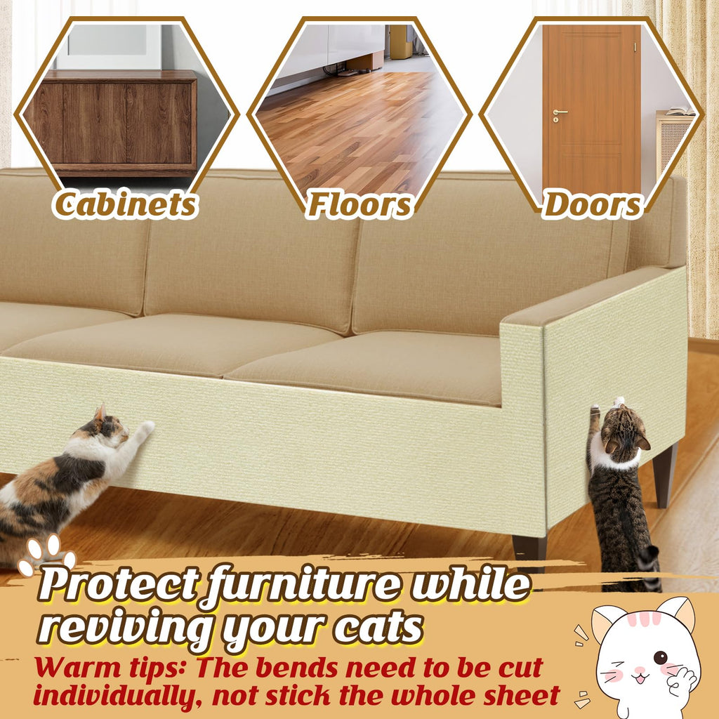 39.3''x14.6'' Trimmable Cat Scratch Furniture Protector - Climbing Self-Adhesive Cat Scratching Pad Mat, Couch Protector from Claws for Scratch Post Cat Tree Shelves Wall, Beige