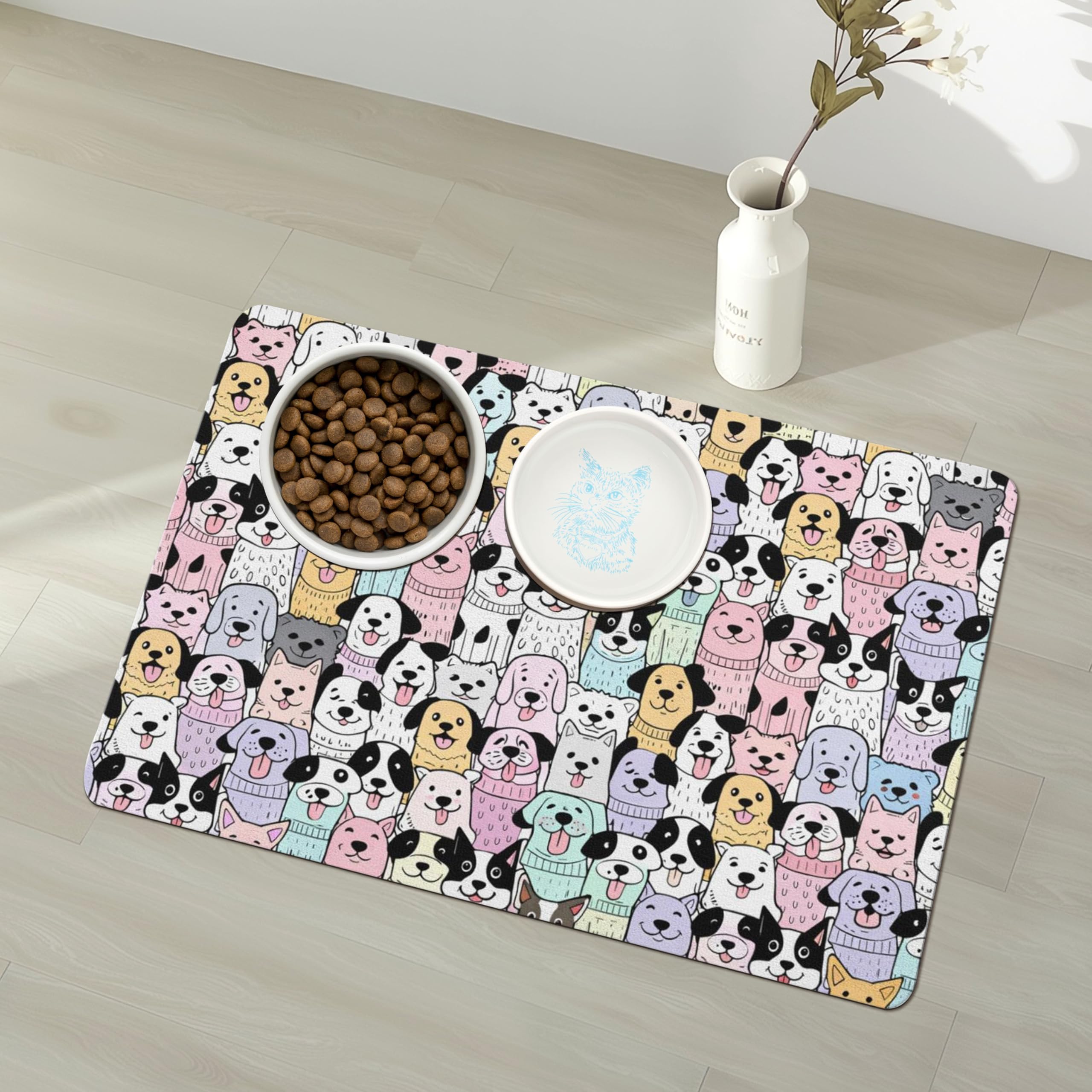 Pet Feeding Mat for Floors Waterproof Dog Mat for Food and Water Absorbent Quick Dry Non Slip mat for Cat Bowls