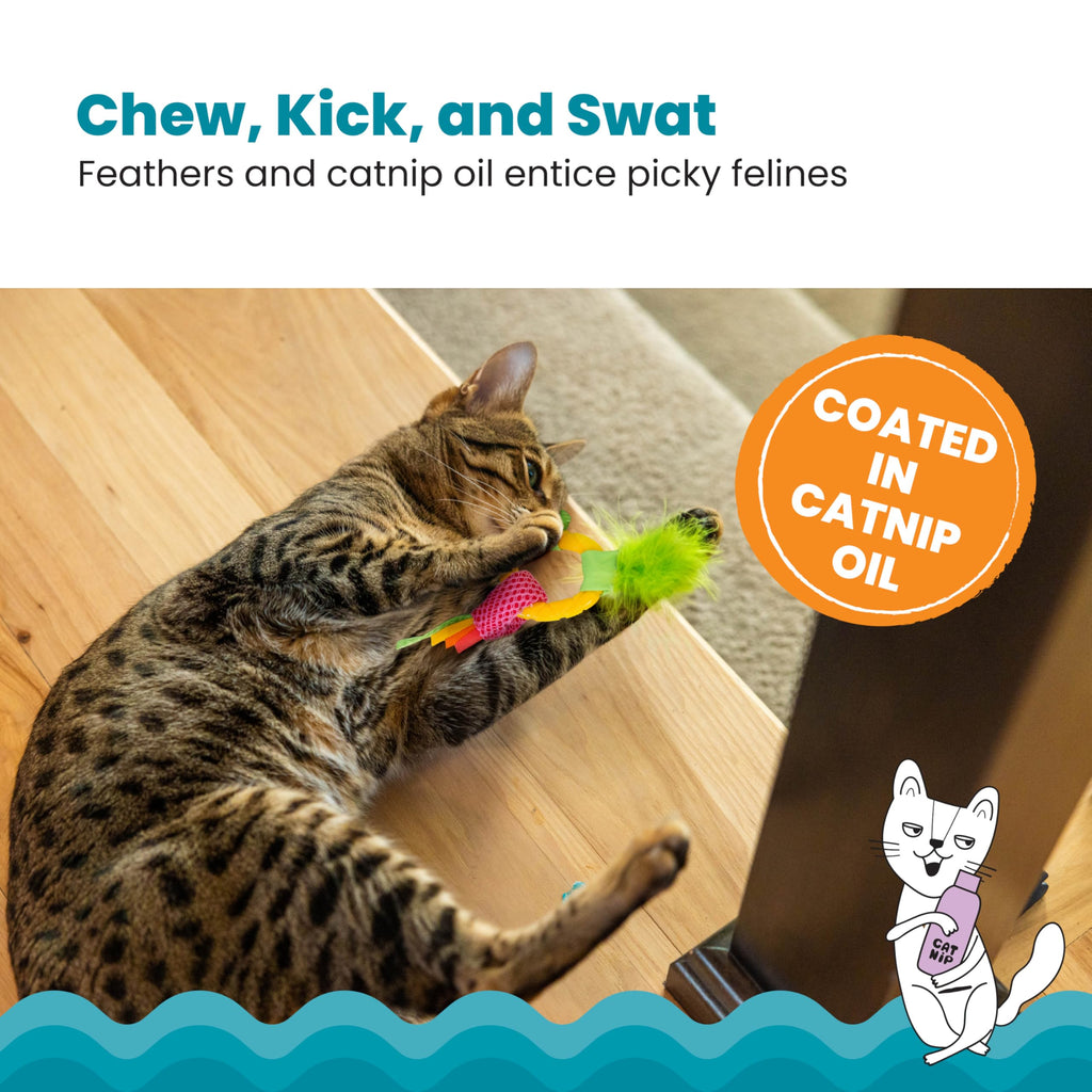 Catstages Dental Pineapple Teether – Chew Toy for Cats and Kittens – Textured Fabric and Mesh – Coated in Catnip Oil – Supports Teething Relief