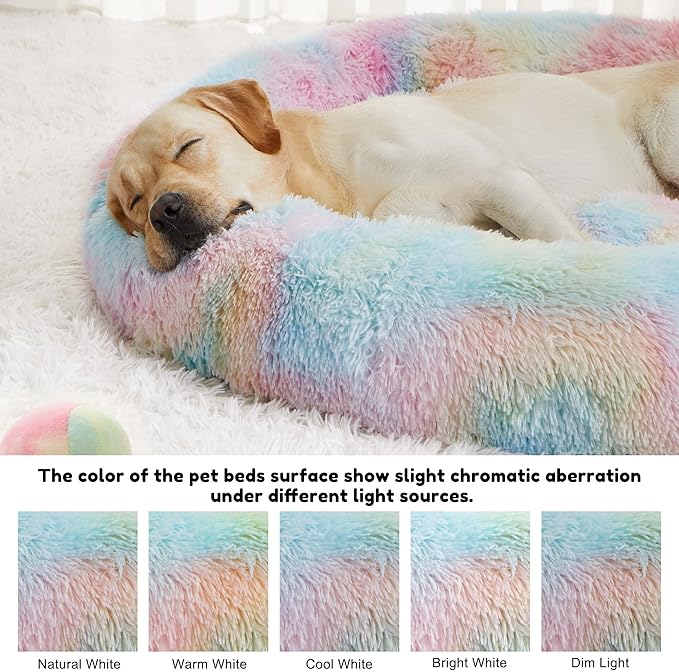Western Home Calming Donut Large Dog Bed Pet Bed,36" Rainbow