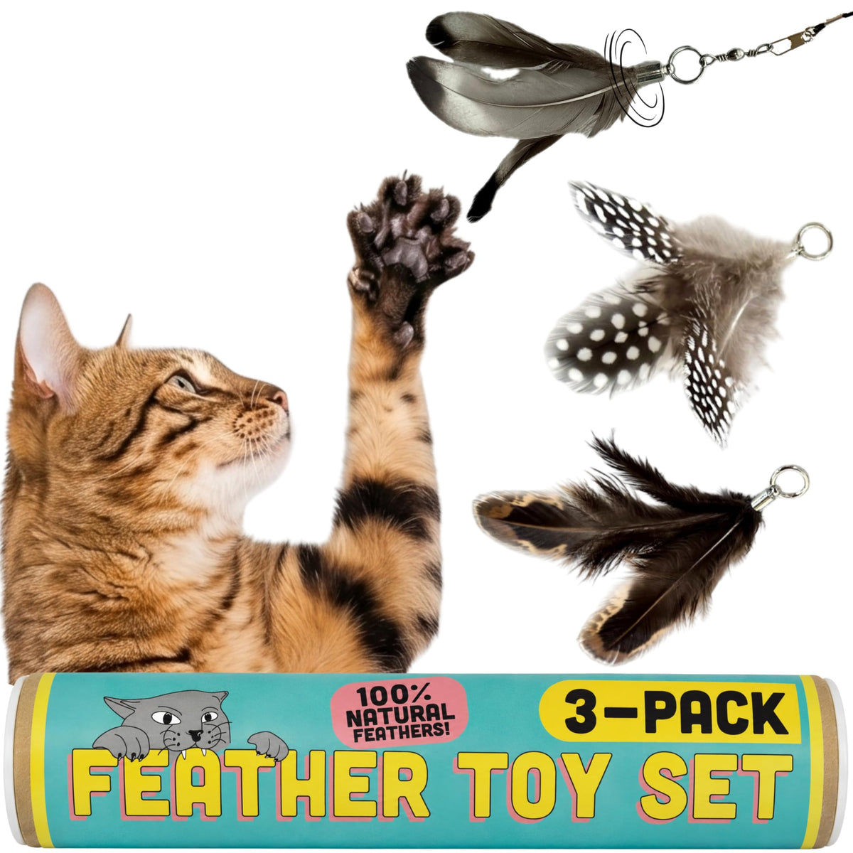 Repounce Forever Stick Refill 9-Pack, Feather Cat Wand Toy Attachment