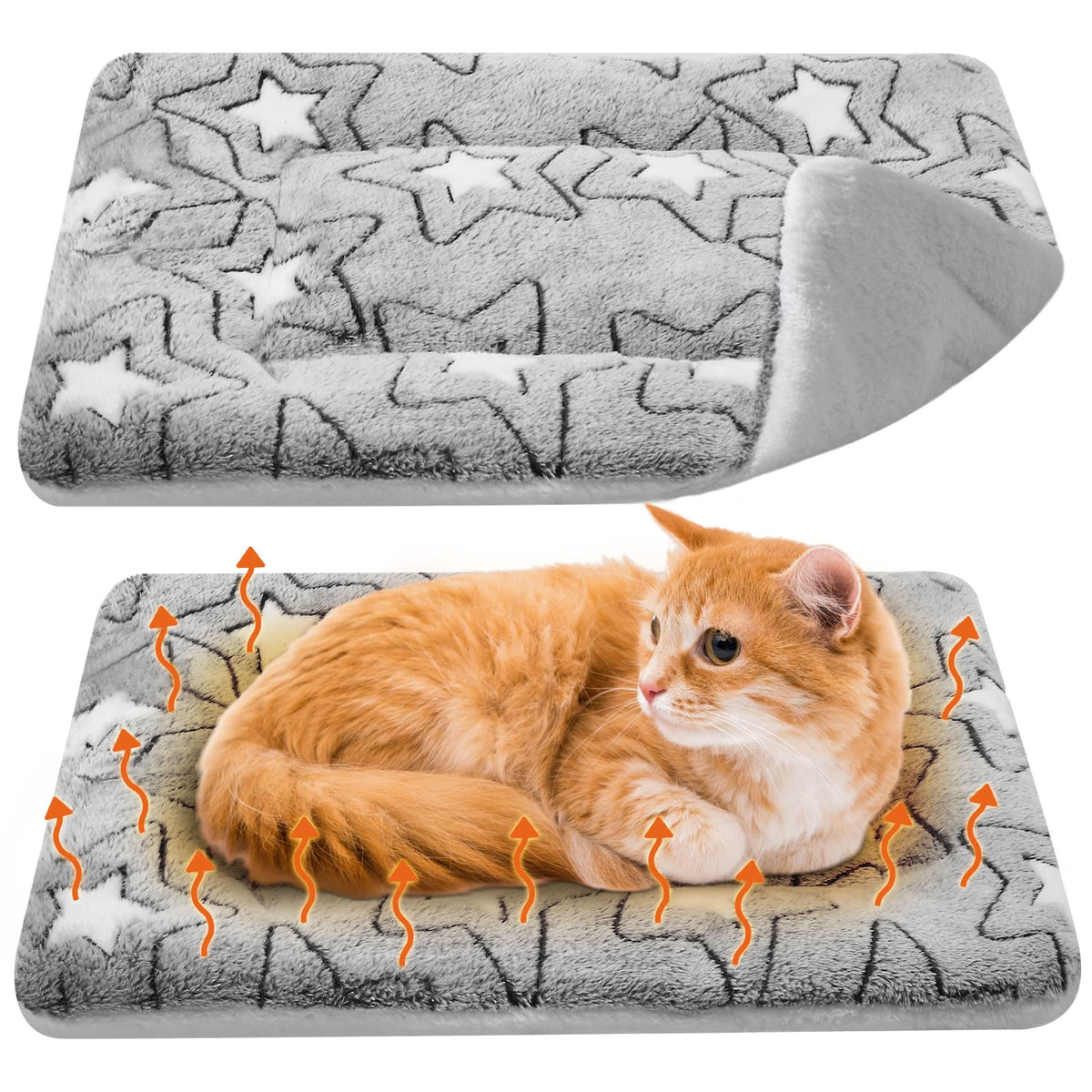 2 Pack Self Warming Cat Dog Bed Pad, Grey, 21" X 14", Stars