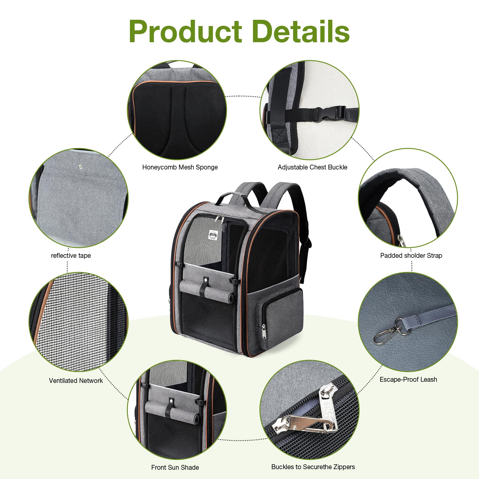 Lekebobor Extra Large Cat Backpack Carrier Expandable Pet Carrier Backpack for Small/Medium Dogs and Medium/Large Cats, Grey