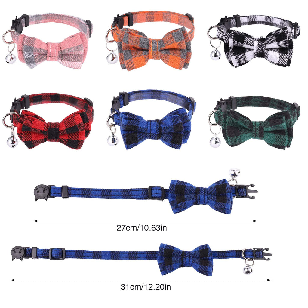 DragonflyDreams 6 PCS Cat Collars with Bow Tie and Bell,Cat Collars Plaid,Breakaway Adjustable Cat Bow Tie Collars,Cute Bow Tie Suitable for Kittens Or Certain Puppies