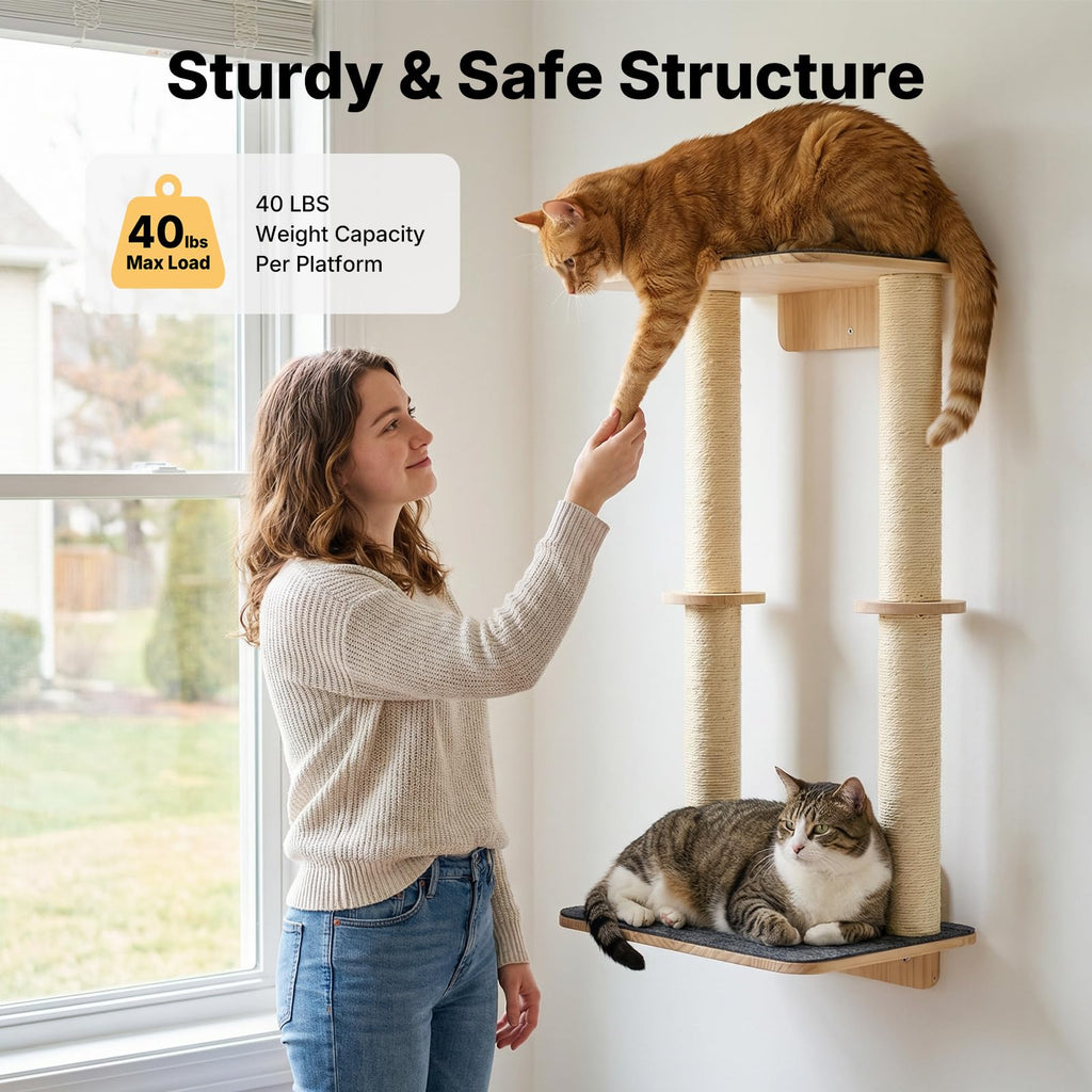 Veehoo Cat Wall Shelves, 28.3" Cat Wall Furniture with Scratcher