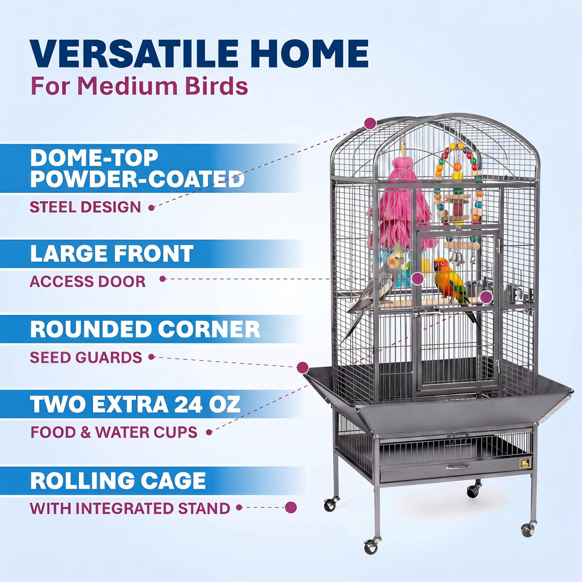 Prevue Pet Products Dometop Bird Cage - Large, Black Hammertone