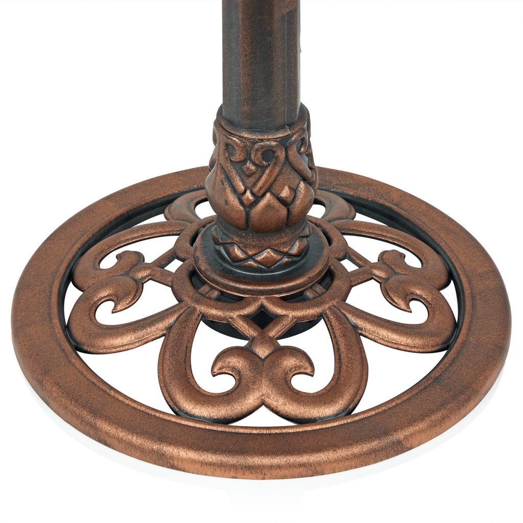 Alpine Corporation | 28" Bronze Outdoor Pedestal Birdbath with Scrollwork Base and Ground Stakes — Elegant Garden Décor, Durable Weather-Resistant Design for Lawn, Patio, or Yard