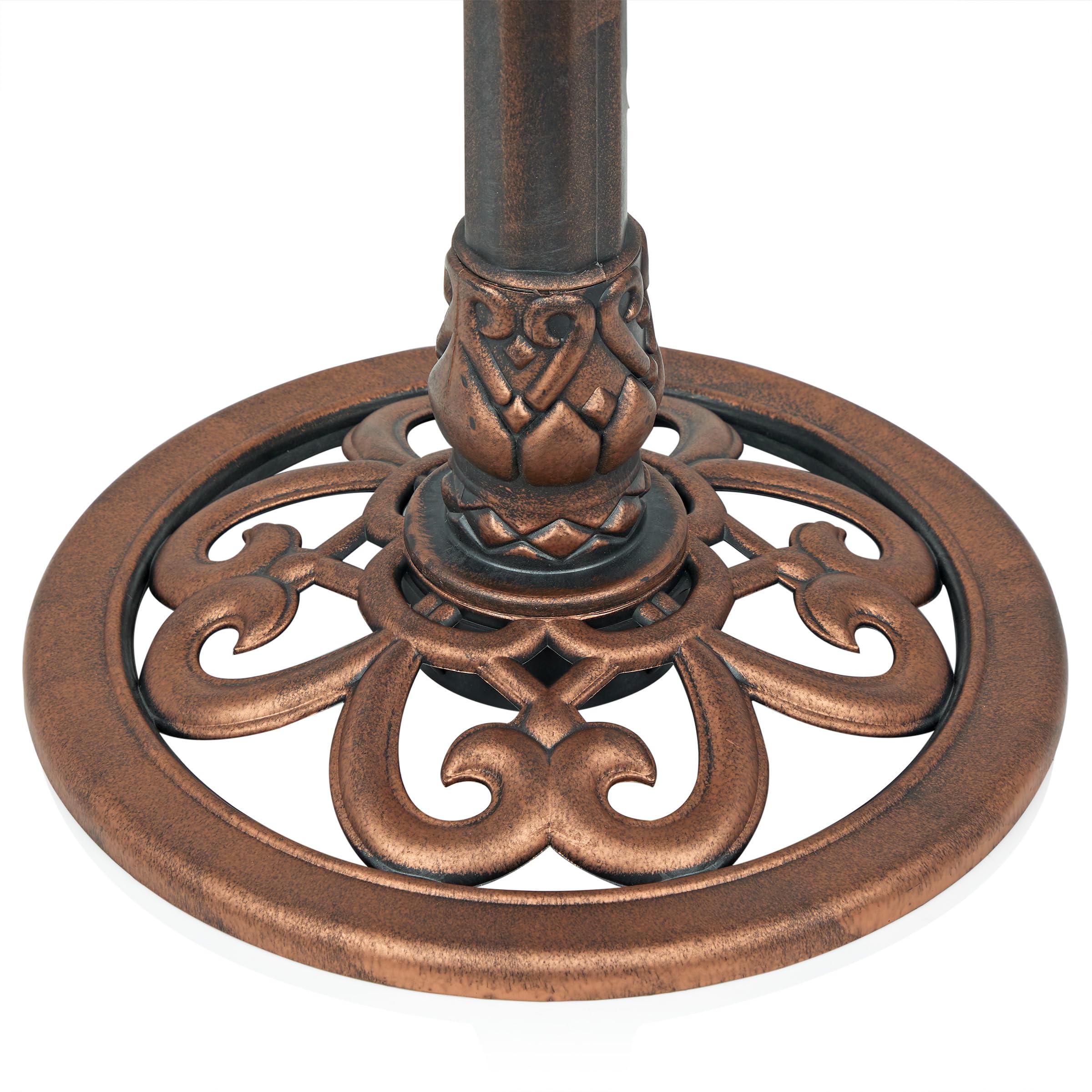 Alpine Corporation | 28" Bronze Outdoor Pedestal Birdbath with Scrollwork Base and Ground Stakes — Elegant Garden Décor, Durable Weather-Resistant Design for Lawn, Patio, or Yard
