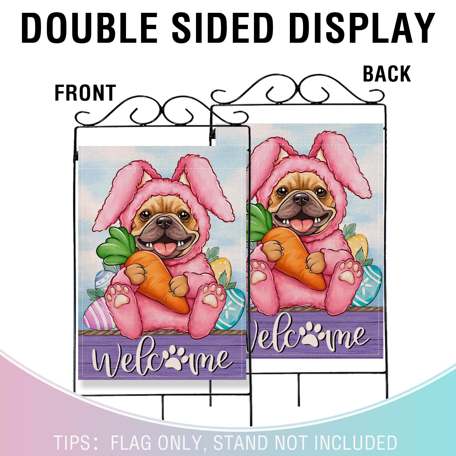 Artofy Welcome Easter Bunny Dog Large Decorative House Flag, French Bulldog