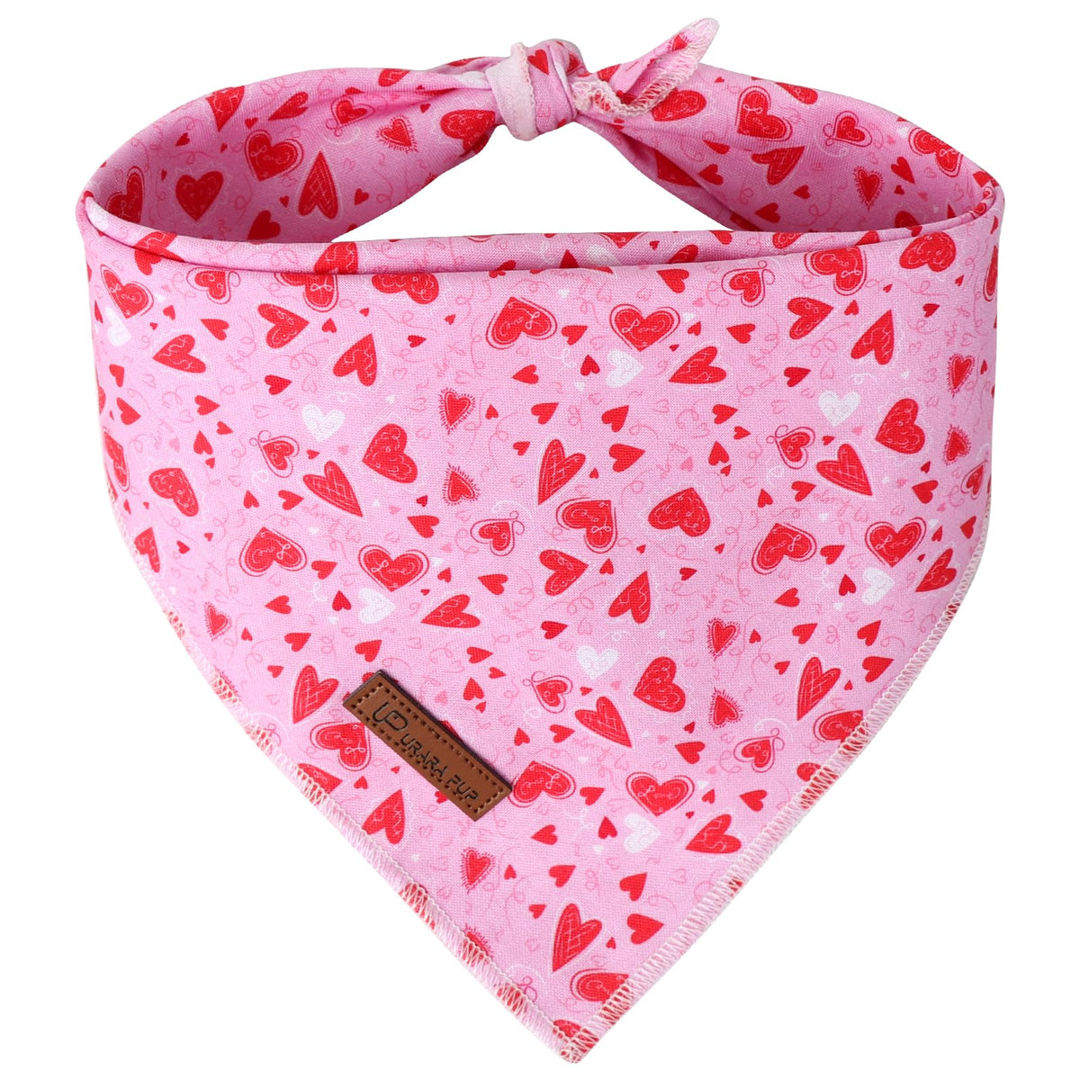UP URARA PUP Valentine Dog Bandana - Pink Heart Triangle Bib Scarf for Small Medium Pets, Cotton Kerchief for Girl Boy Dogs or Cats, Red Puppy Bandana