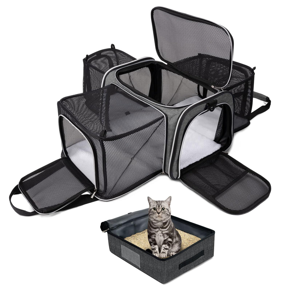 BAGLHER Pet Travel Carrier, Cat Carriers Dog Carrier for Small Medium Cats Dogs Puppies, Airline Approved Small Dog Carrier Soft Sided, Collapsible Puppy Carrier. Grey