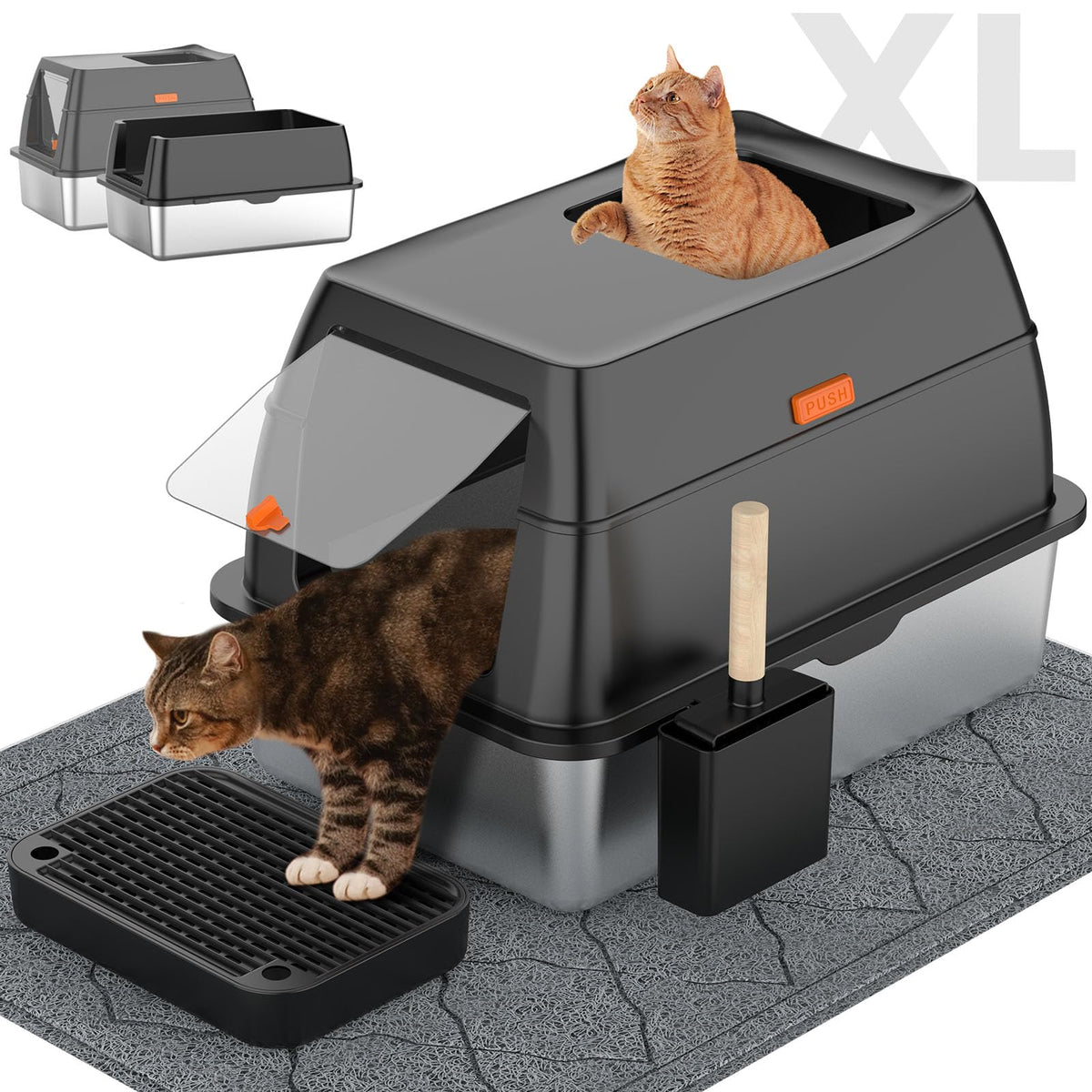 Lobeve Extra Large Stainless Steel Litter Box with Lid, Easy-Clean Pan