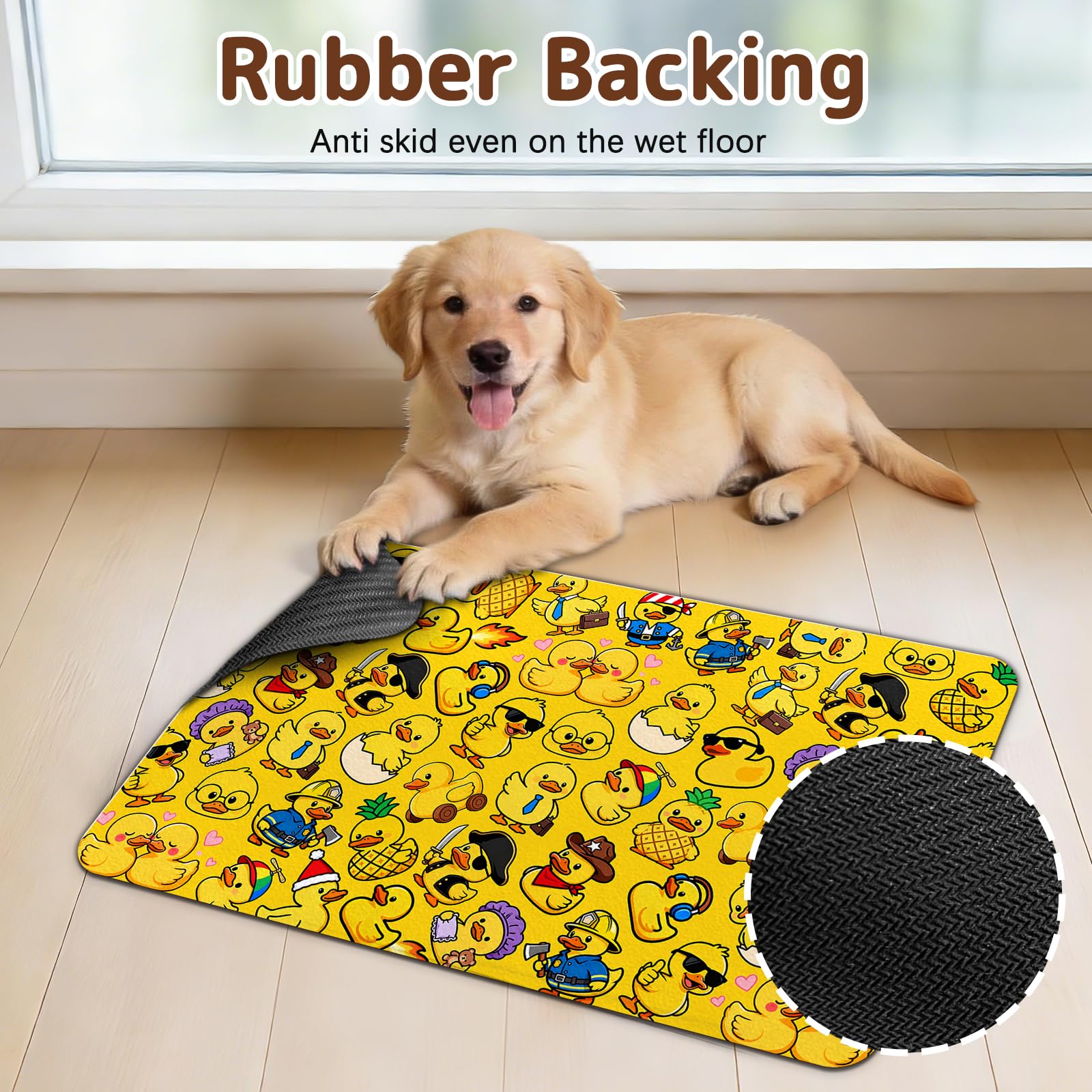 Dog Food Mat for Bowls, Absorbent Quick Dry Dog Cat Mats for Food and Water, Non-Slip Backing Pet Mat Pet Supplies - Duck Pattern