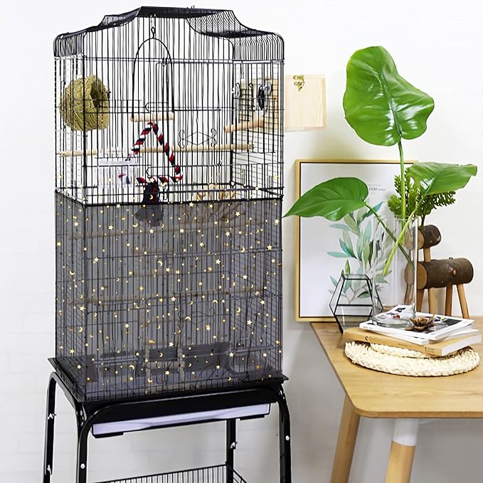 JULMELON 2 Pcs Bird Cage Seed Catcher Adjustable Netting Cover with Hooks