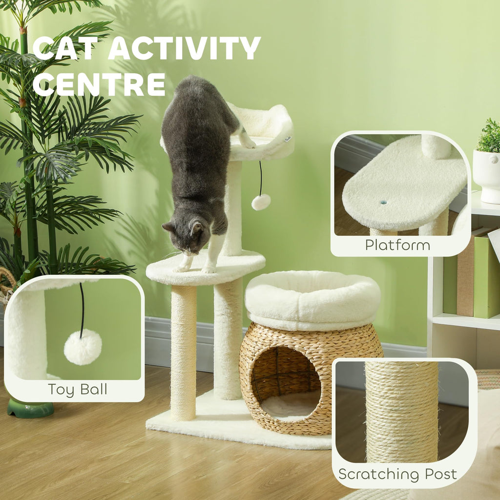 PawHut 31" Cat Tree for Indoor Cats w/Sisal Scratching Posts Cream White
