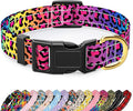 Reflective Dog Collar for Large Dogs, Cute Leopard Style Adjustable Heavy-Duty Nylon Puppy Collar for Boy and Girl Female, Soft Pet Accessories with Quick Release Buckle, Neon