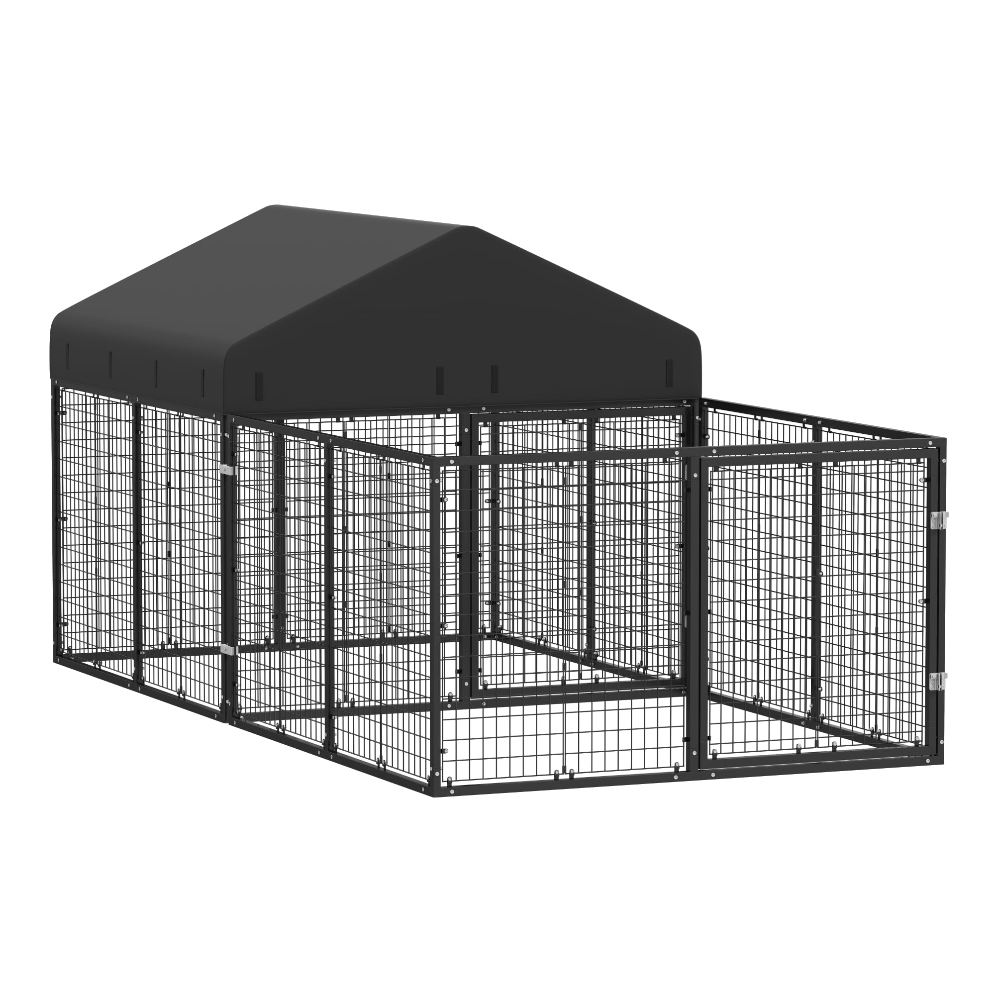Petony Outdoor Dog Kennel with Dog Fence for Medium/Small Dogs Anti-Rust Coating Cage with Roof All Weather Resistant Dog House with Double Locks