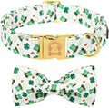 ·MR. CHUBBYFACE· St.Patrick's Clover Dog Collar with Bowtie, Green Clovers Shamrock Pattern Metal Buckle Dog Collar Adjustable Shamrock Collar for Small Medium Large Dogs