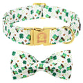·MR. CHUBBYFACE· St.Patrick's Clover Dog Collar with Bowtie, Green Clovers Shamrock Pattern Metal Buckle Dog Collar Adjustable Shamrock Collar for Small Medium Large Dogs