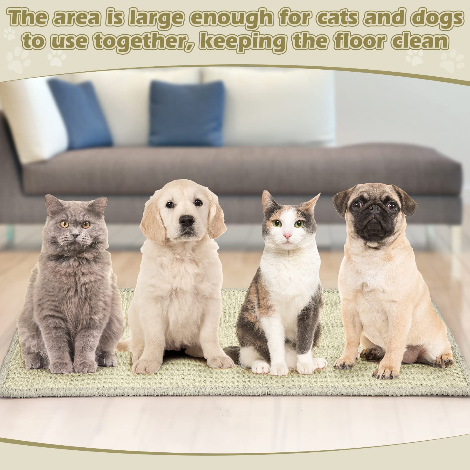 Riakrum 2 Pack Large Cat Scratch Pad Sisal Mat 32 x 16 Inches,Beige